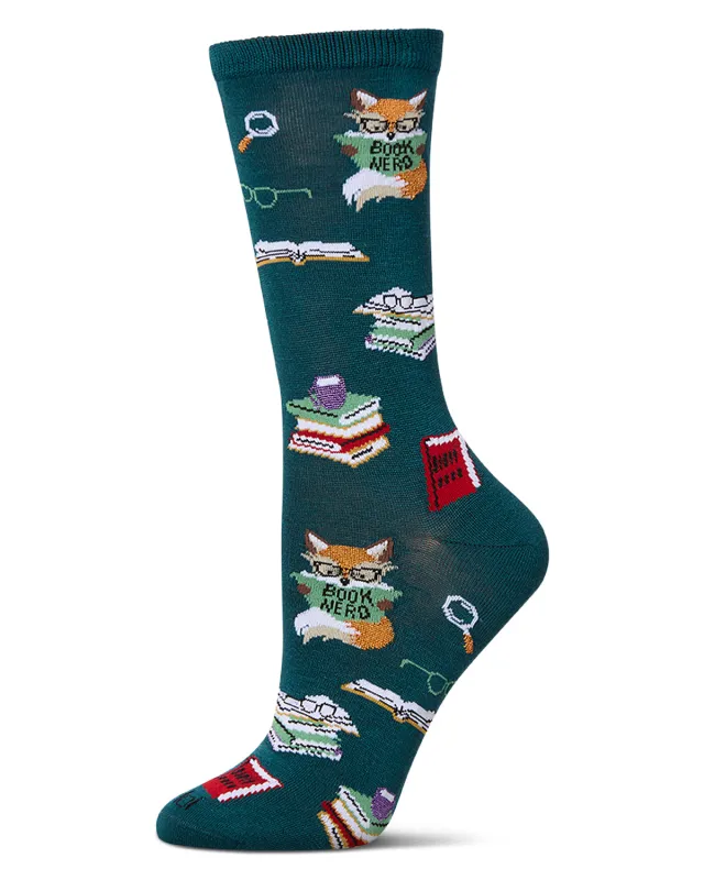 Women's "Book Nerd" Rayon Blend Novelty Crew Sock sold by MeMoi