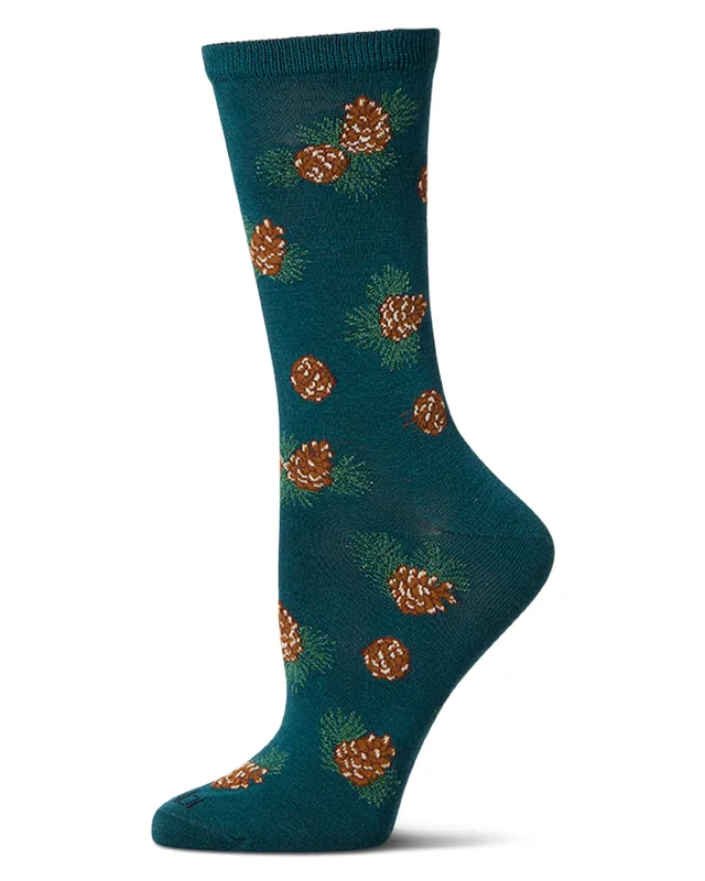 Women's Pinecones Themed Rayon Blend Novelty Crew Sock sold by MeMoi