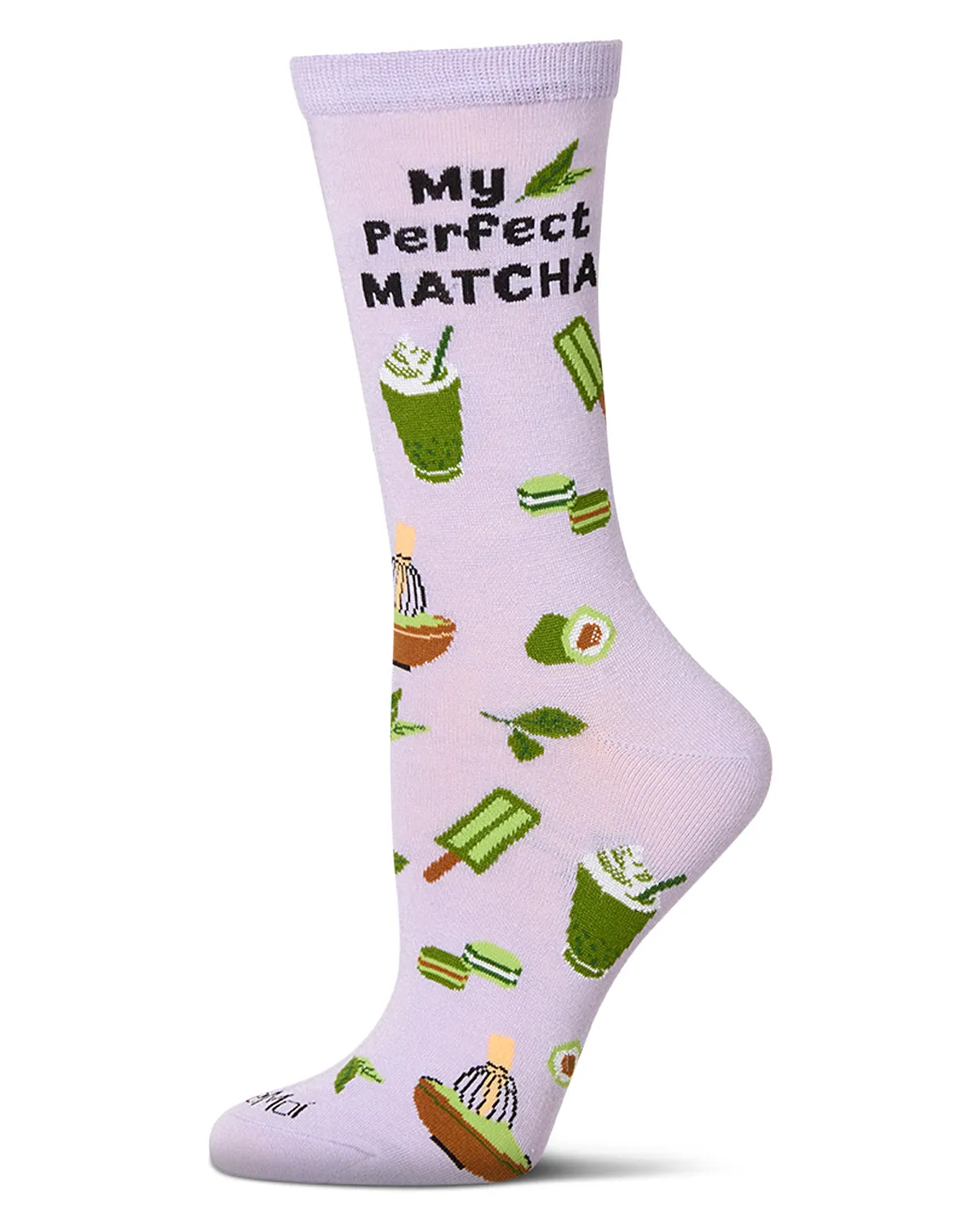 Women's "My Perfect Matcha" Rayon Blend Novelty Crew Sock sold by MeMoi