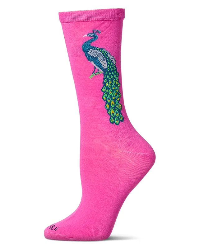 Women's Peacock-Themed Rayon Blend Novelty Crew Sock made by MeMoi