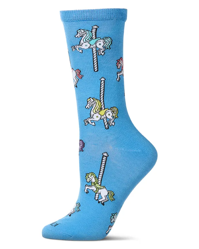 Women's Carousel-Themed Rayon Blend Novelty Crew Sock sold by MeMoi