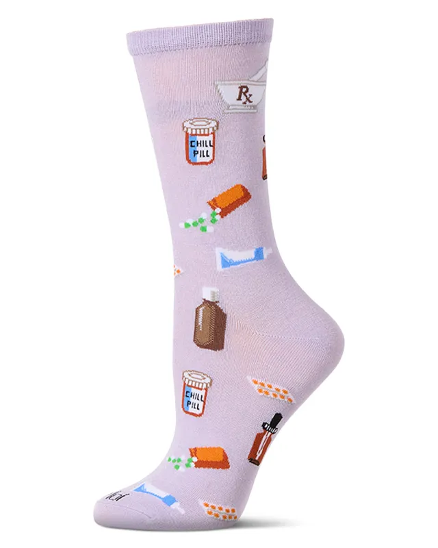 Women's RX-Themed Rayon Blend Novelty Crew Sock sold by MeMoi