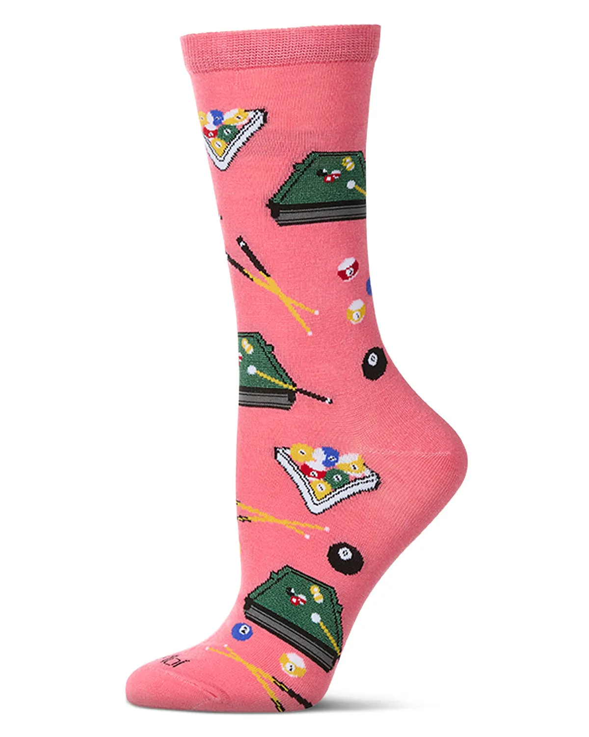 Women's "Shoot Pool" Rayon Blend Novelty Crew Sock sold by MeMoi