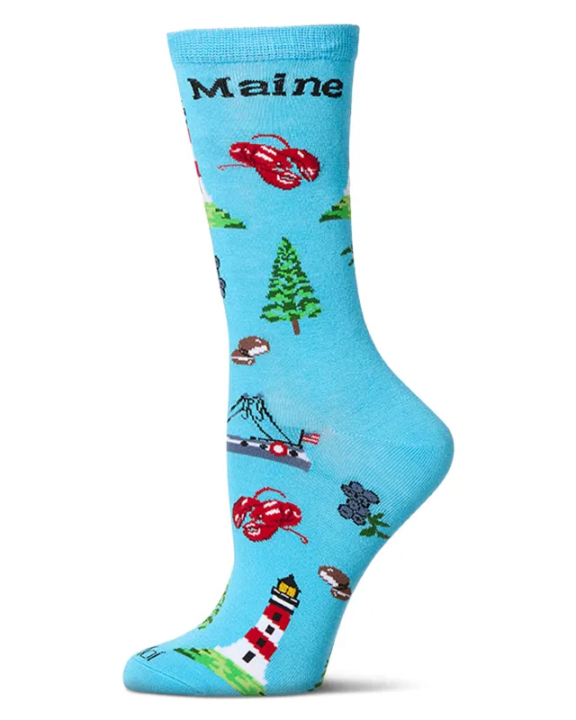 Women's Maine Themed Rayon Blend Novelty Crew Sock sold by MeMoi