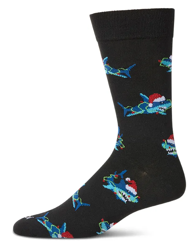 Men's "Santa Shark" Christmas Holiday Novelty Crew Sock sold by MeMoi