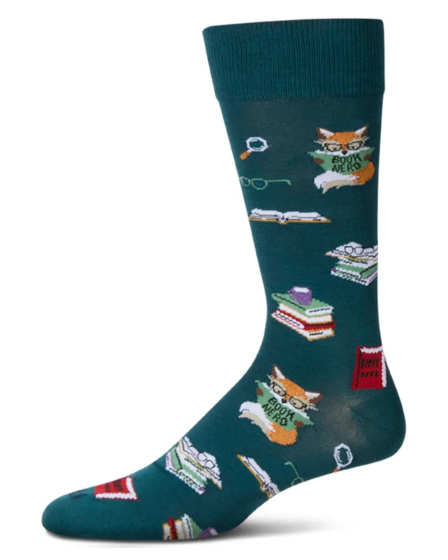 Men's "Book Nerd" Rayon Blend Novelty Crew Sock sold by MeMoi