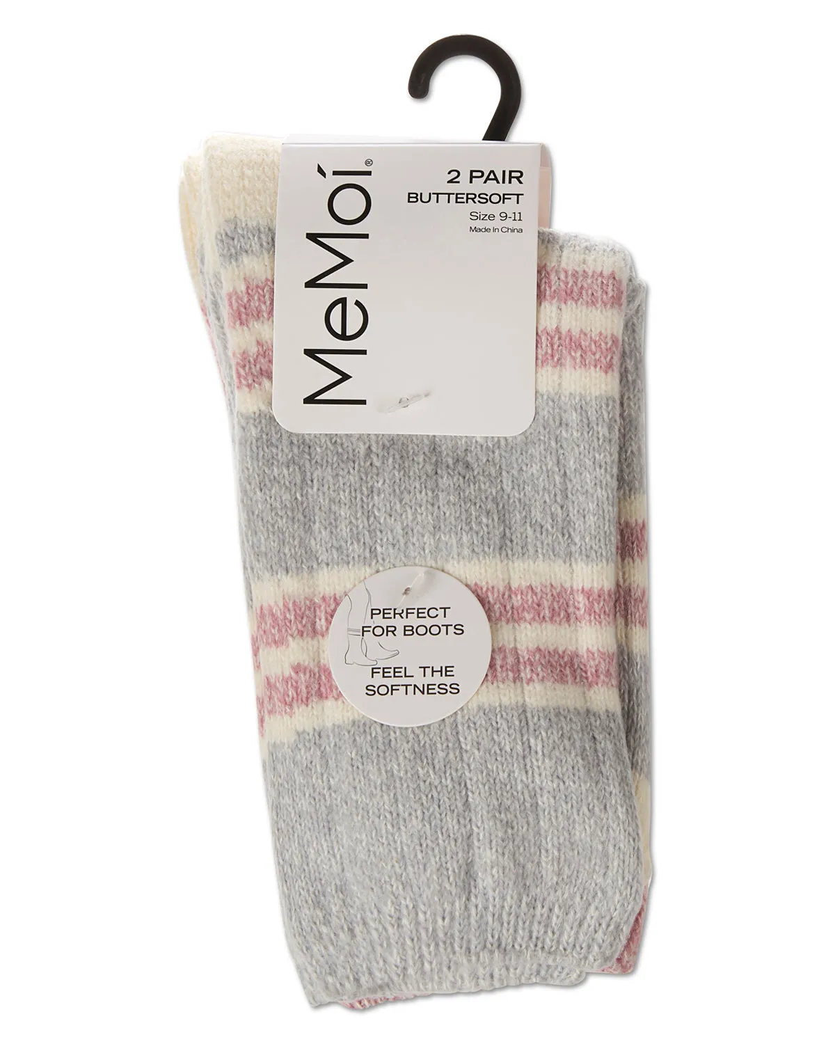 2 Pair Women's Ribbed Stripe Buttersoft Crew Socks sold by MeMoi product image thumbnail 3