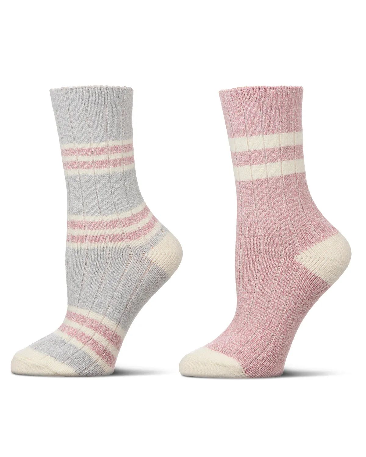 2 Pair Women's Ribbed Stripe Buttersoft Crew Socks sold by MeMoi