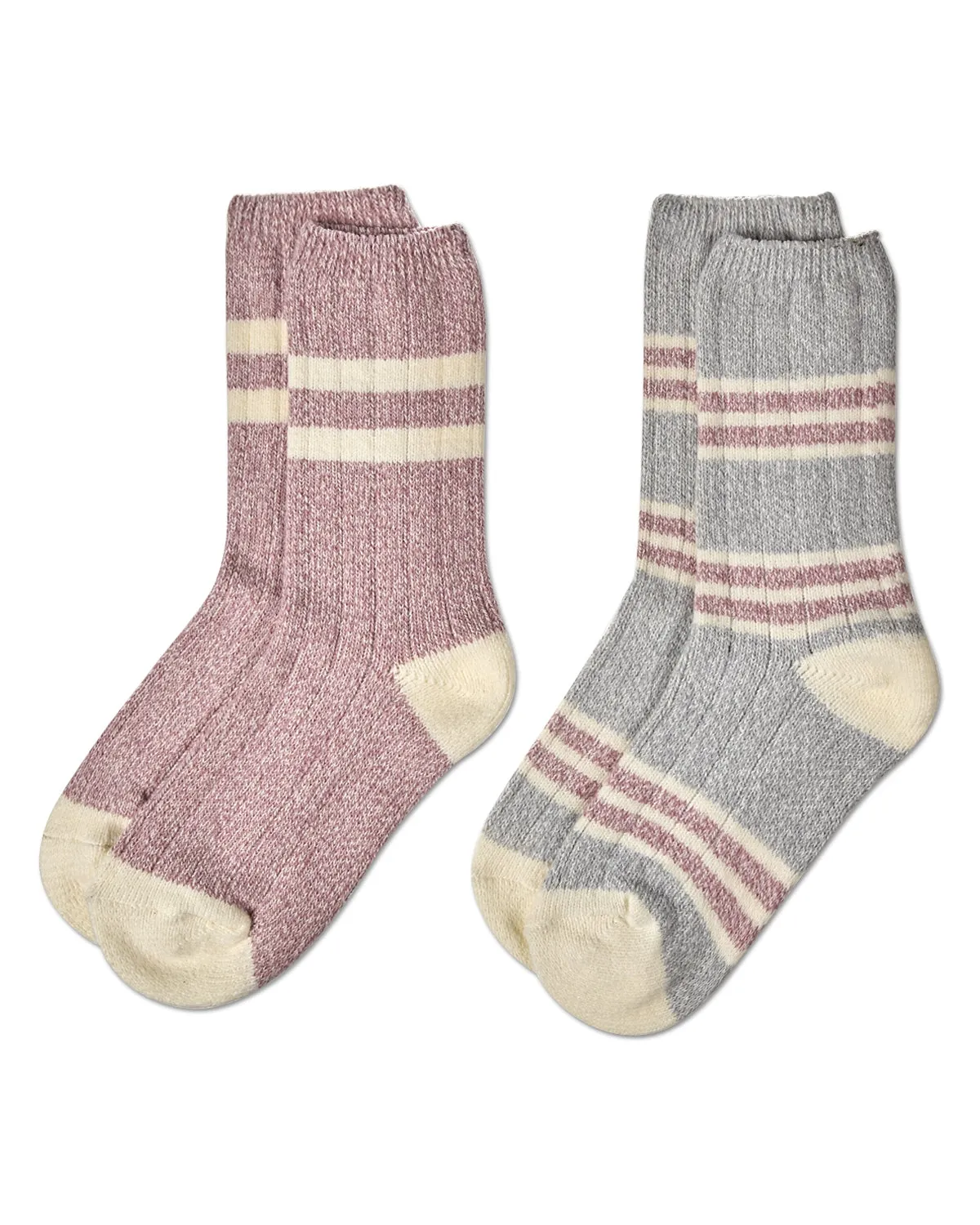 2 Pair Women's Ribbed Stripe Buttersoft Crew Socks sold by MeMoi product image thumbnail 4