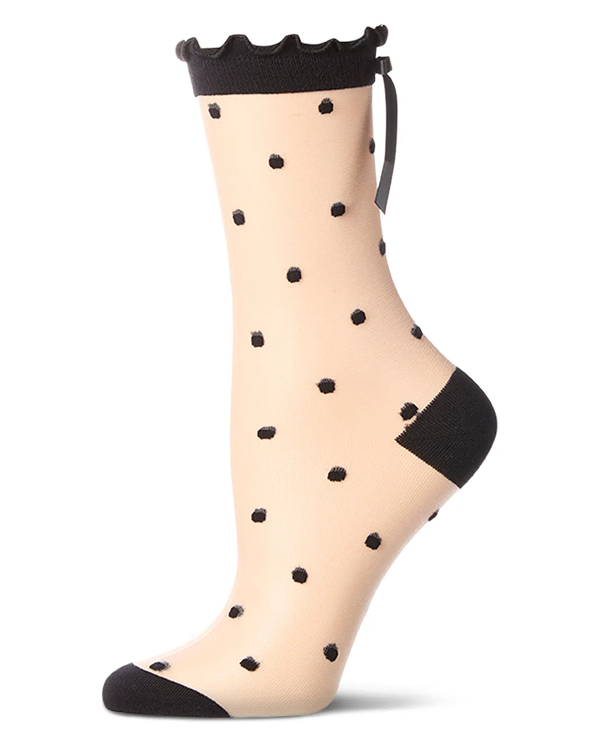 Women's Polka Dot Bow-Cuff Sheer Crew Sock sold by MeMoi
