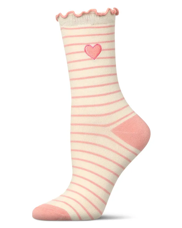 Women's Embroidered Heart Striped Crew Socks sold by MeMoi