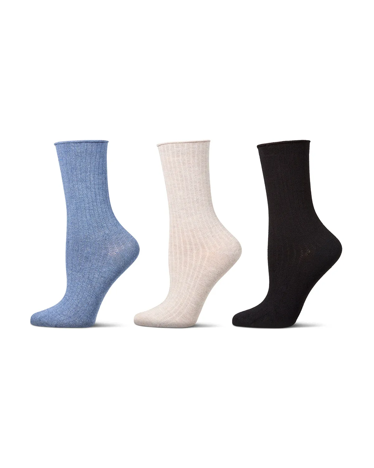 3 Pair Women's Silky-Soft Roll-Top Crew Socks sold by MeMoi