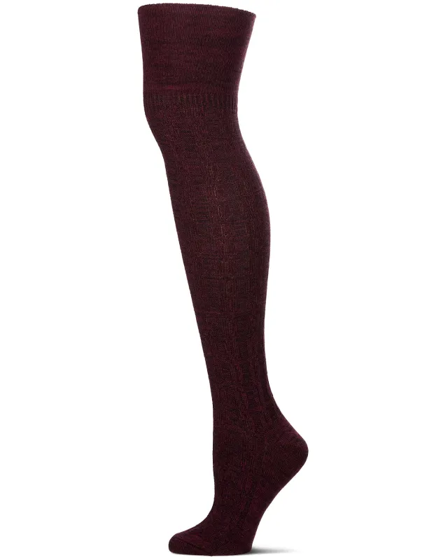 Women's Cotton Rich "Wintry Cable" Over the Knee Socks sold by MeMoi