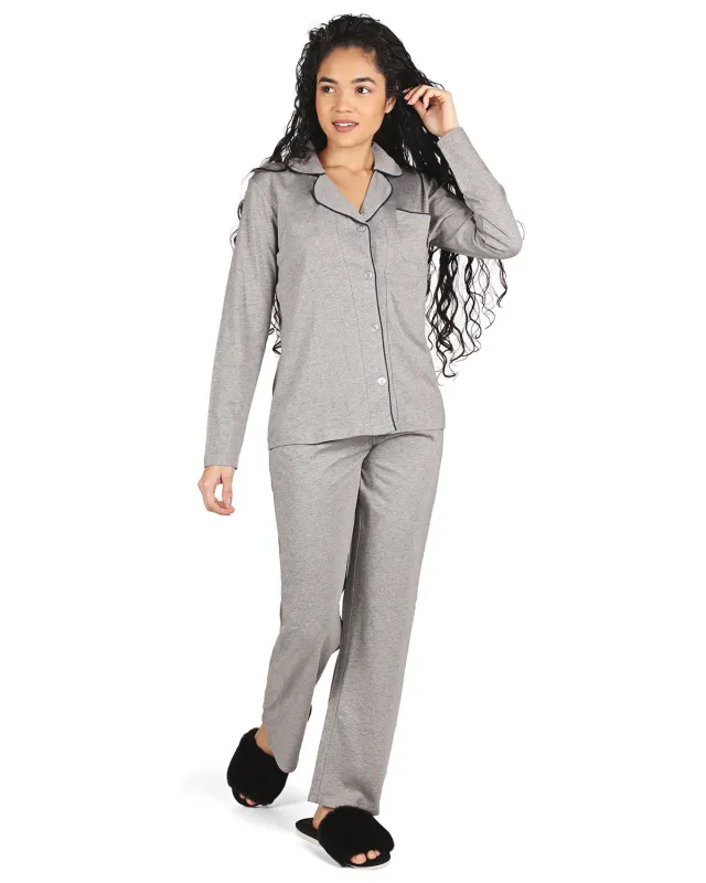 Women's Notch Collar Cotton Blend Pant Pajama Set sold by MeMoi
