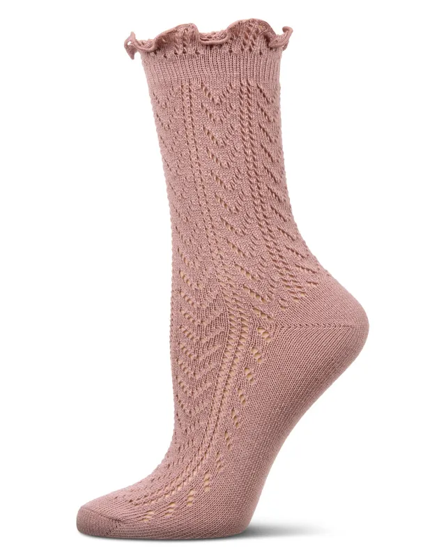 Women's Ruffle Pointelle Crew Socks sold by MeMoi
