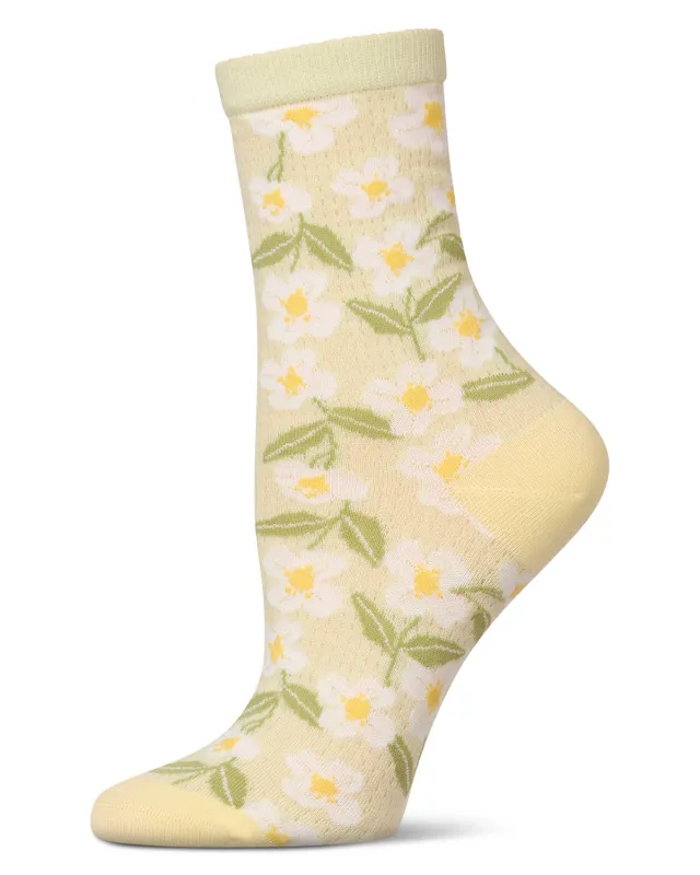 Women's Daisy Pointelle Crew Socks sold by MeMoi