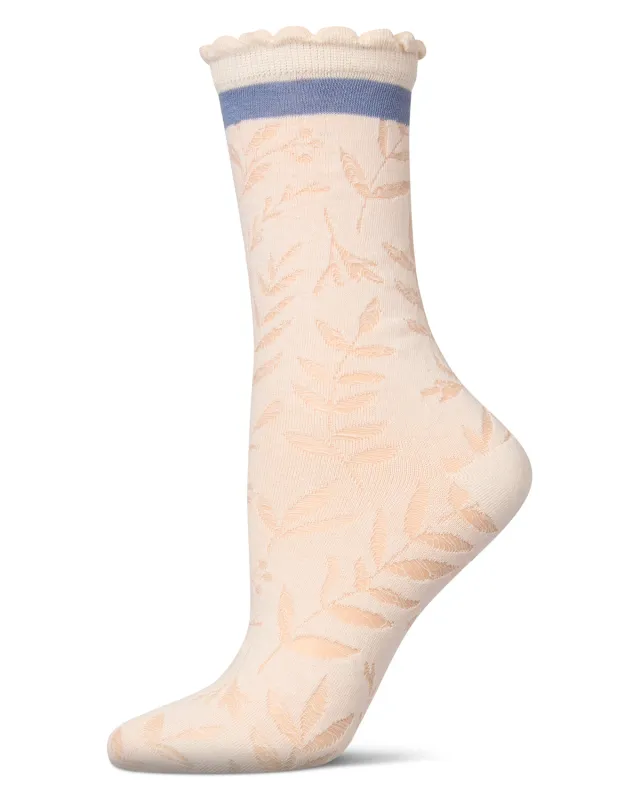 Women's "Fern Leaf" Cotton-Rich Scallop-Edge Crew Sock sold by MeMoi