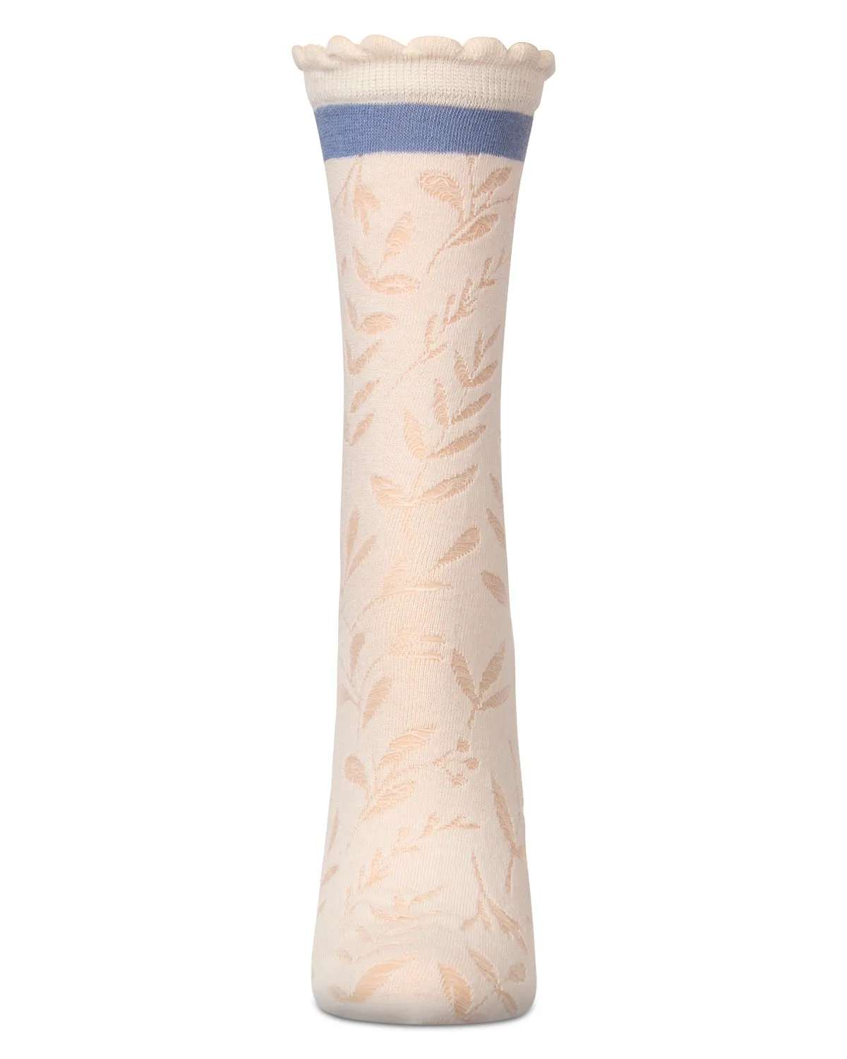 Women's "Fern Leaf" Cotton-Rich Scallop-Edge Crew Sock sold by MeMoi product image thumbnail 2