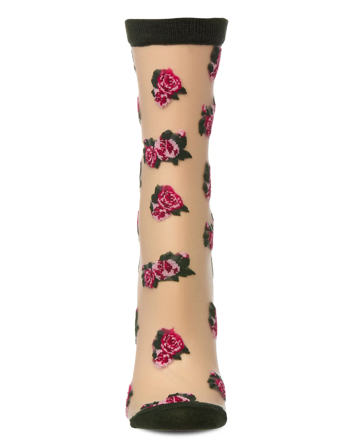 Women's Silky-Sheer Rose-Pattern Cotton-Blend Crew Sock sold by MeMoi product image thumbnail 2
