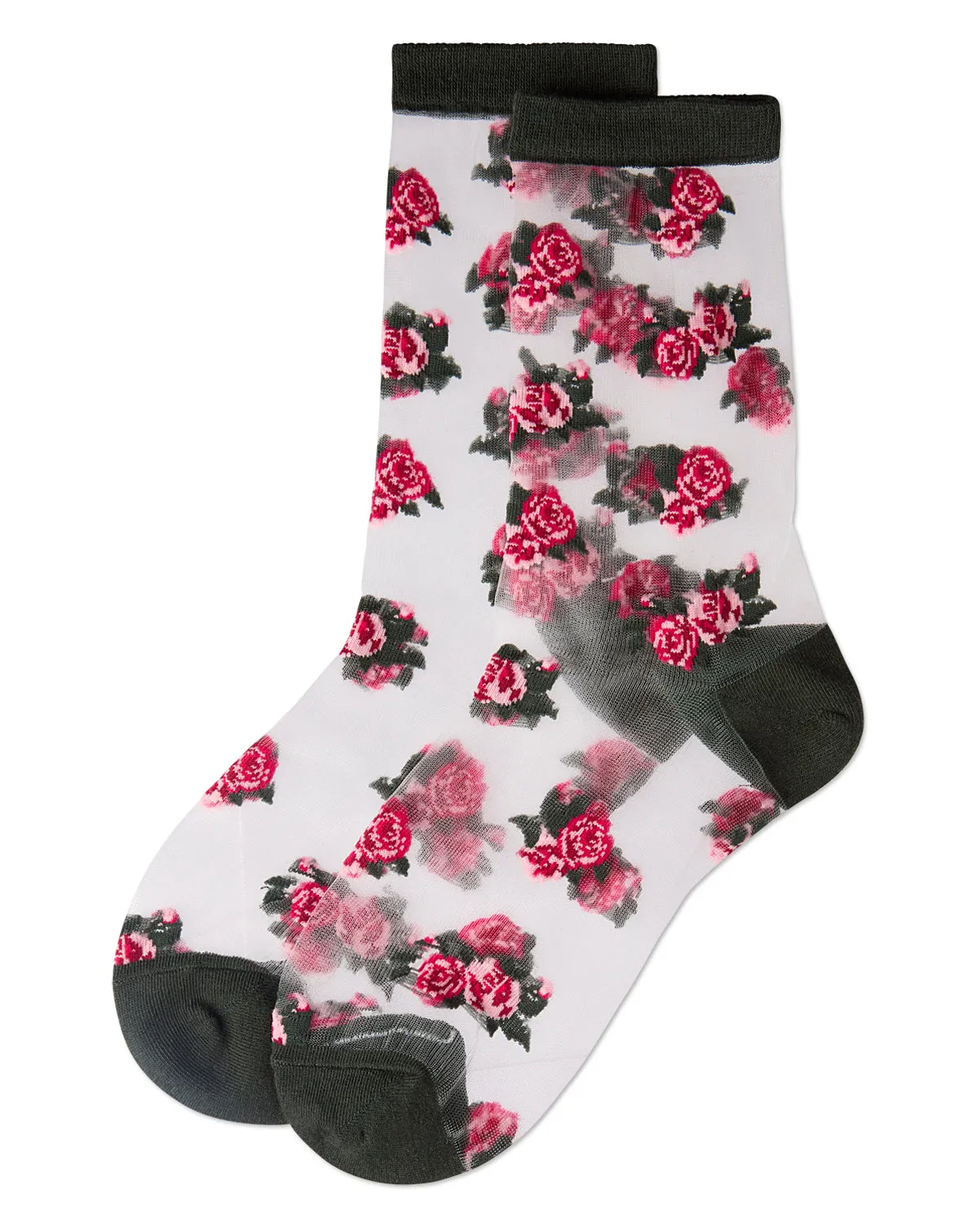 Women's Silky-Sheer Rose-Pattern Cotton-Blend Crew Sock sold by MeMoi product image thumbnail 3
