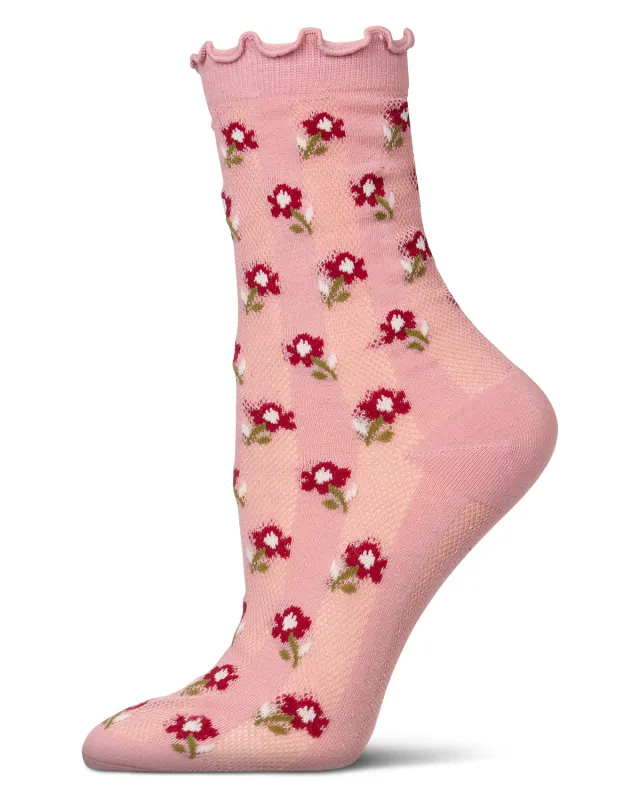 Women's "Ditsy Floral" Cotton-Rich Mini-Net Ruffle-Edge Ankle Sock sold by MeMoi
