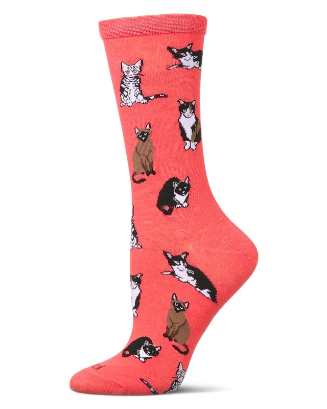 Women's Multi Cat Breed Bamboo Crew Socks sold by MeMoi