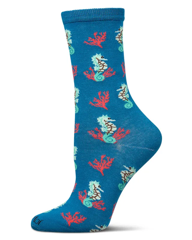 Women's Seahorses Rayon from Bamboo Crew Socks sold by MeMoi