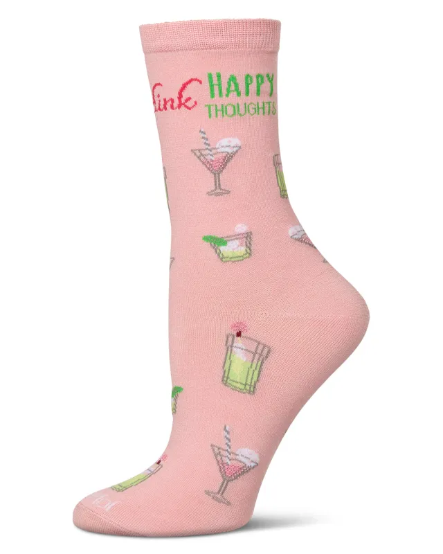 Women's Drink Happy Thoughts Rayon From Bamboo Crew Socks sold by MeMoi