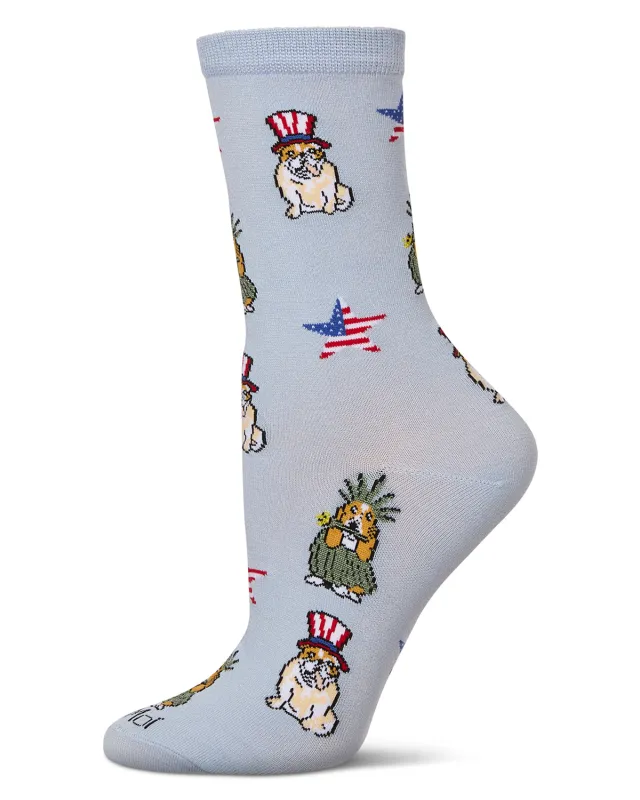 Women's Patriotic Dogs Rayon From Bamboo Crew Socks sold by MeMoi