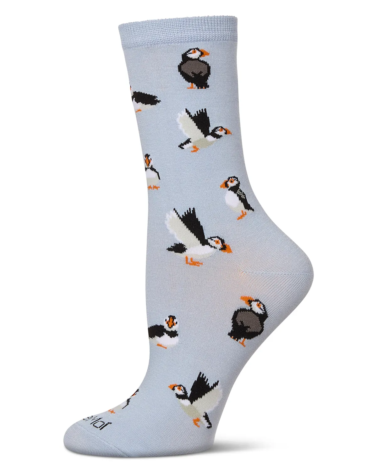 Women's Puffin Birds rayon From Bamboo Crew Socks sold by MeMoi