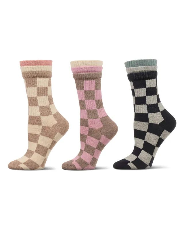 Women's 3 Pair Pack Checkmate Triple Cuff Crew Socks sold by MeMoi