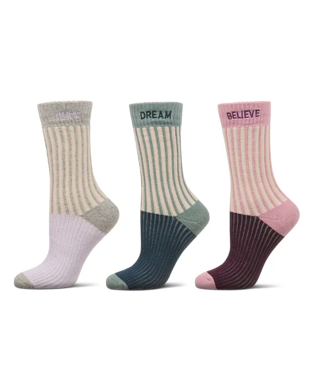 Women's 3 Pair Pack Inspirations Embroidered Cuff Crew Socks sold by MeMoi