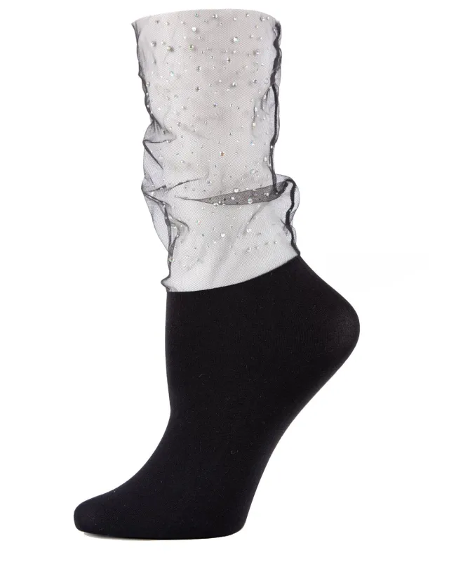 Glitz & Glam Rhinestone Sheer See-Through Slouch Crew Socks sold by MeMoi