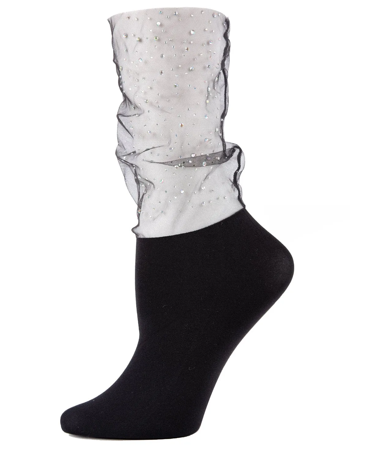 Glitz & Glam Rhinestone Sheer See-Through Slouch Crew Socks sold by MeMoi
