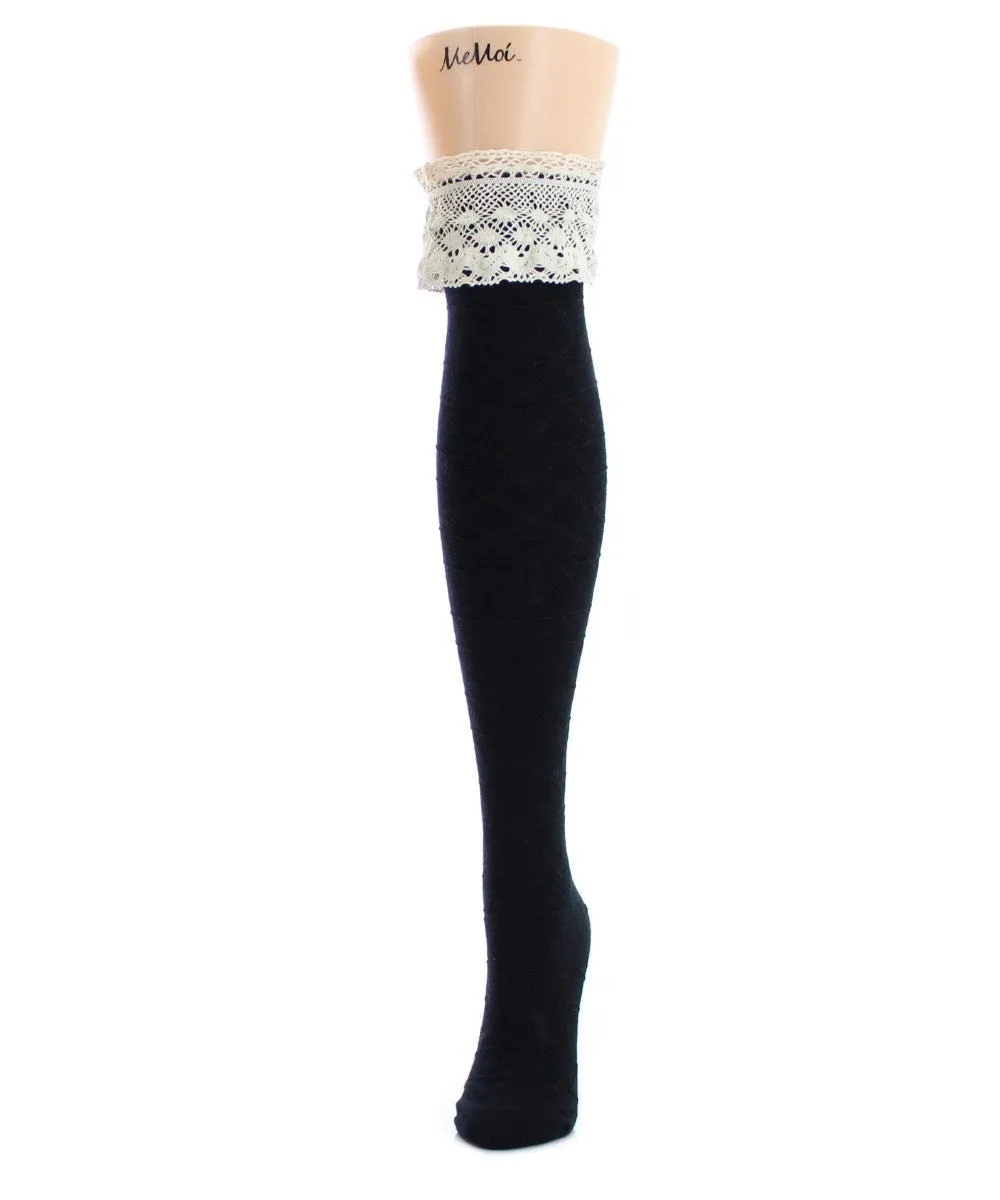Women's Diamond Knit Cotton Blend Over The Knee Socks sold by MeMoi