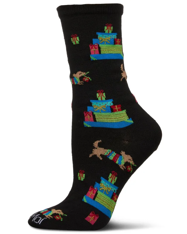 Women's Pile Of Gifts Holiday Crew Socks sold by MeMoi