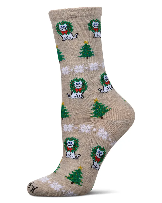 Women's Fair Isle Cat Holiday Crew Socks sold by MeMoi