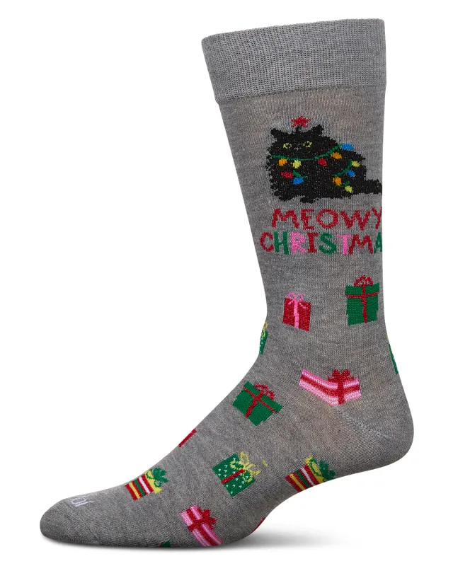 Men's Meowy Christmas Holiday Crew Socks sold by MeMoi