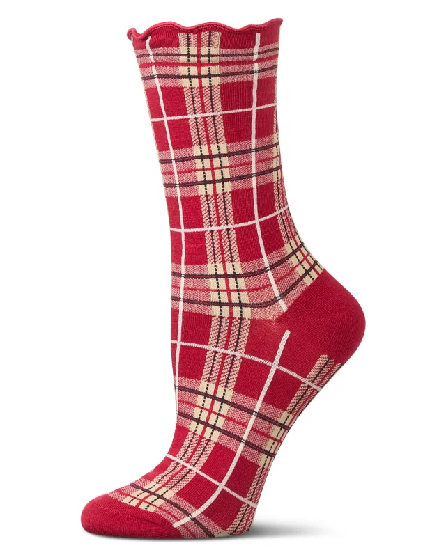 Women's Classic Plaid Lettuce Edge Crew Socks sold by MeMoi