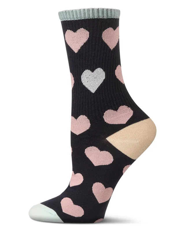 Women's Radiate Love Glitter Heart Crew Socks sold by MeMoi