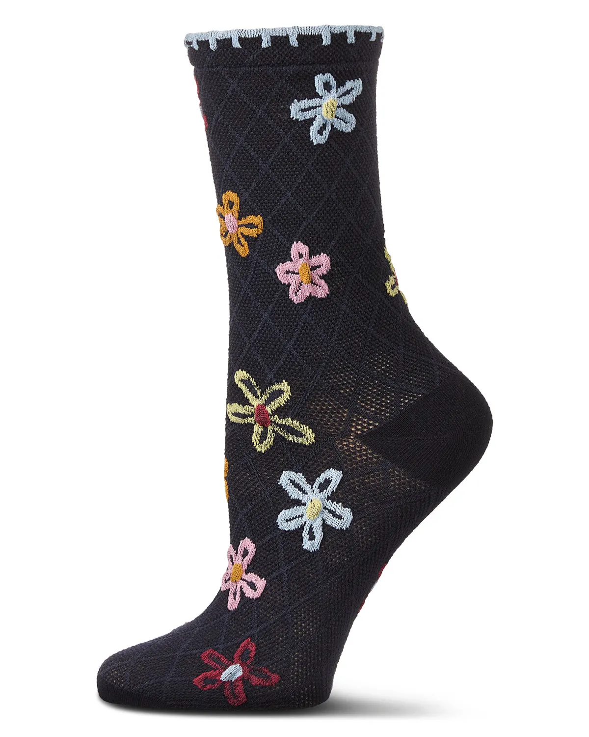 Women's Dancing Daisies Crochet Cuff Crew Socks sold by MeMoi product image thumbnail 2