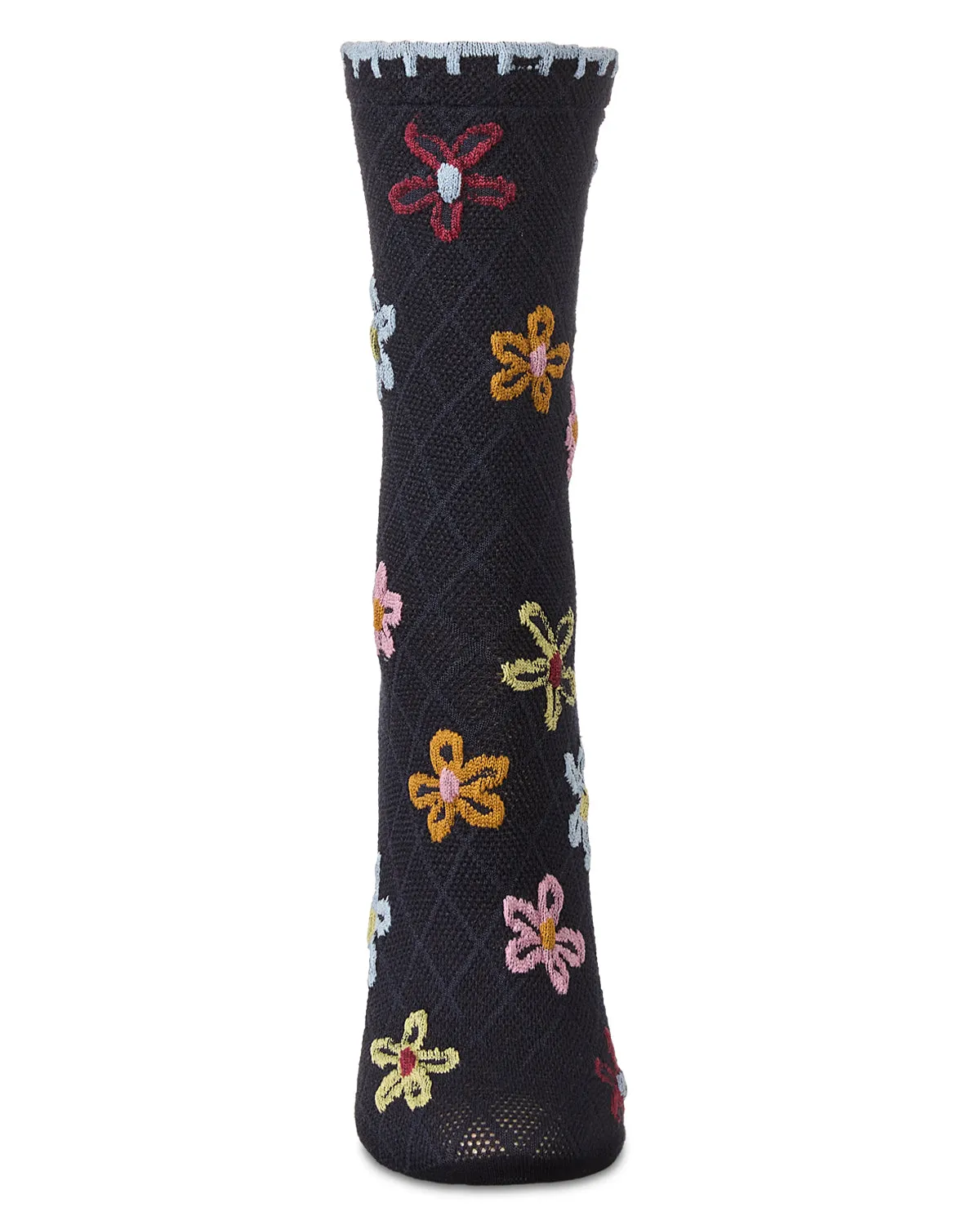 Women's Dancing Daisies Crochet Cuff Crew Socks sold by MeMoi product image thumbnail 4