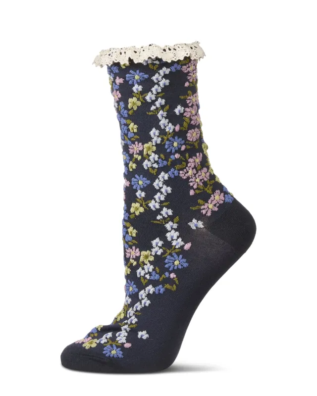 Women's Liberty Floral Lace Cuff Crew Socks sold by MeMoi