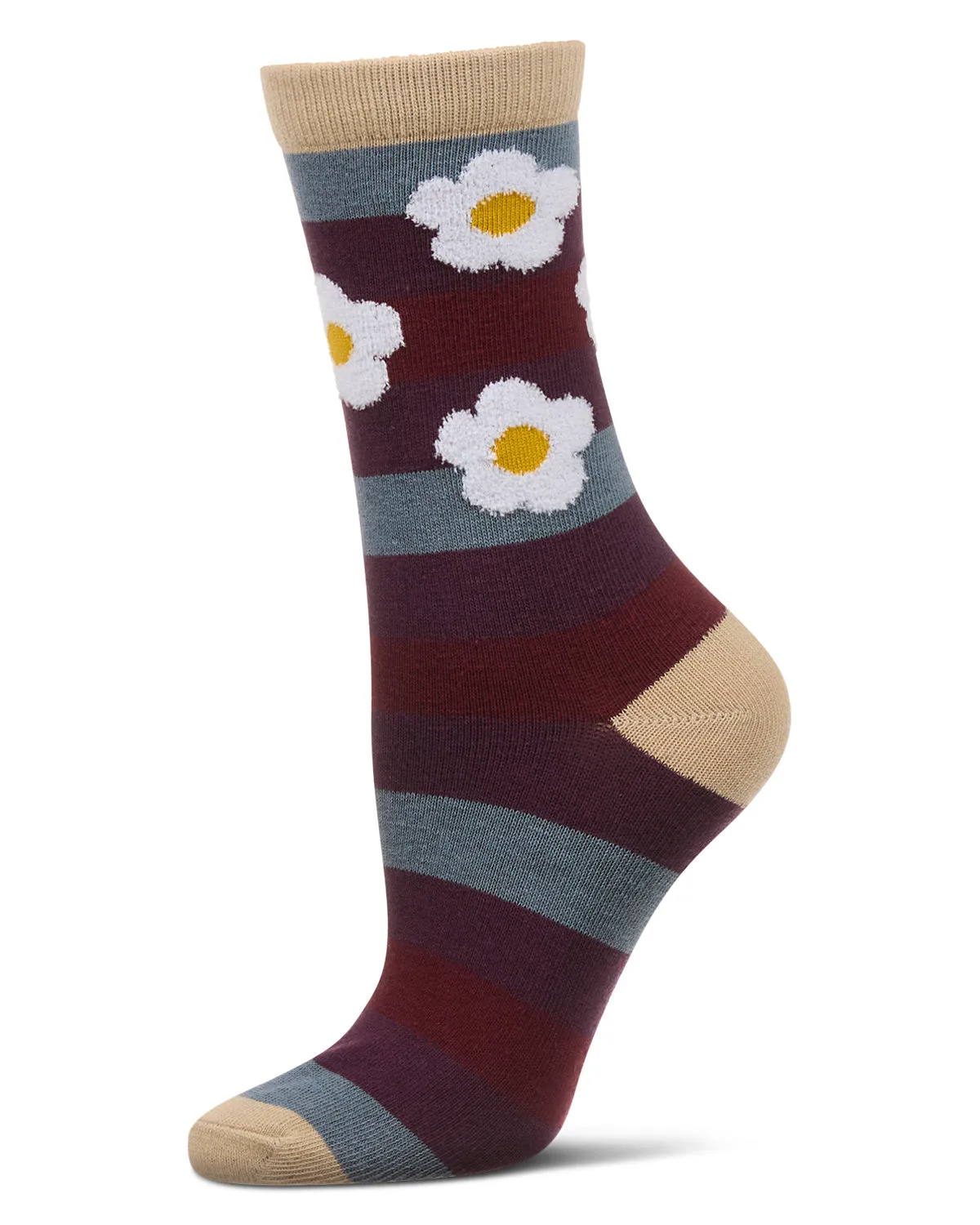 Women's Flower Pop Stripe Dimensional Crew Socks sold by MeMoi