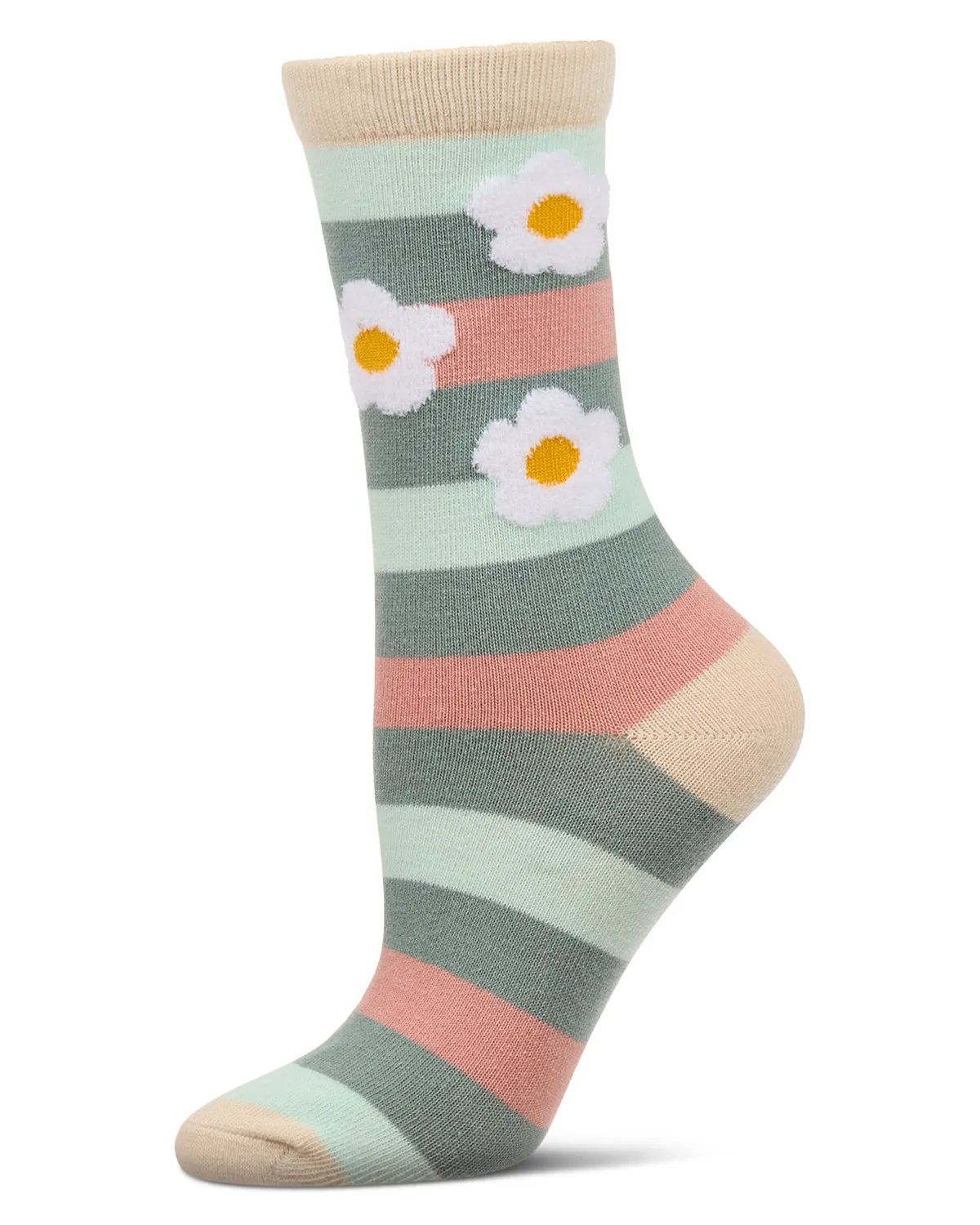 Women's Flower Pop Stripe Dimensional Crew Socks sold by MeMoi product image thumbnail 2