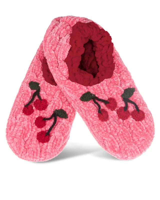 Women's Cozy Cherries Chenille Sherpa Lined Slippers sold by MeMoi