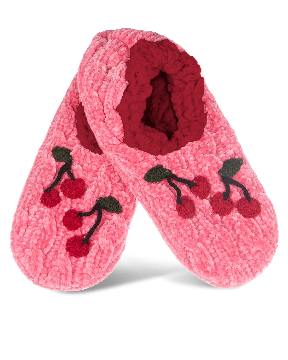 Women's Cozy Cherries Chenille Sherpa Lined Slippers sold by MeMoi