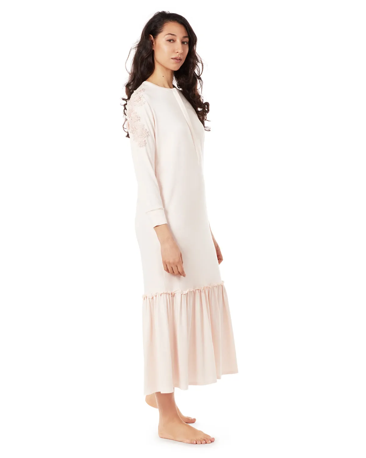 Women's Modal Blend Floral Trim Ruffled Lounge and Night Gown sold by MeMoi product image thumbnail 5