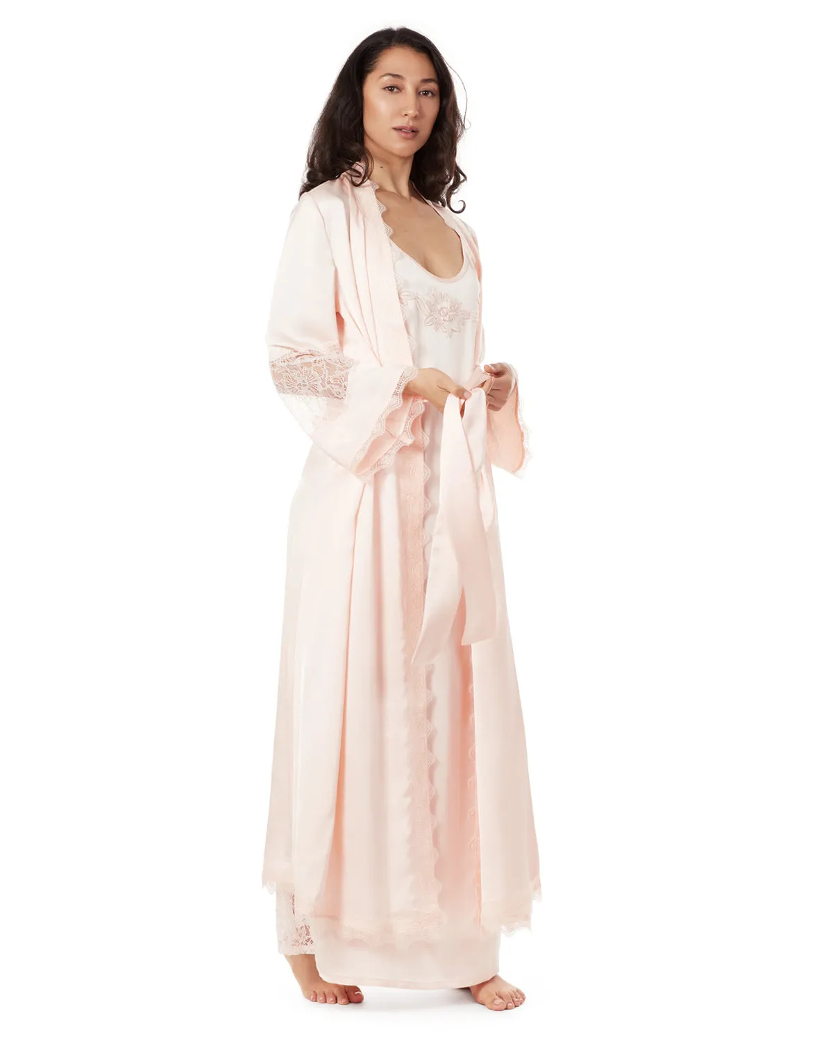 Women's Silky-Smooth Lace-Trim Full-Length Robe sold by MeMoi product image thumbnail 2