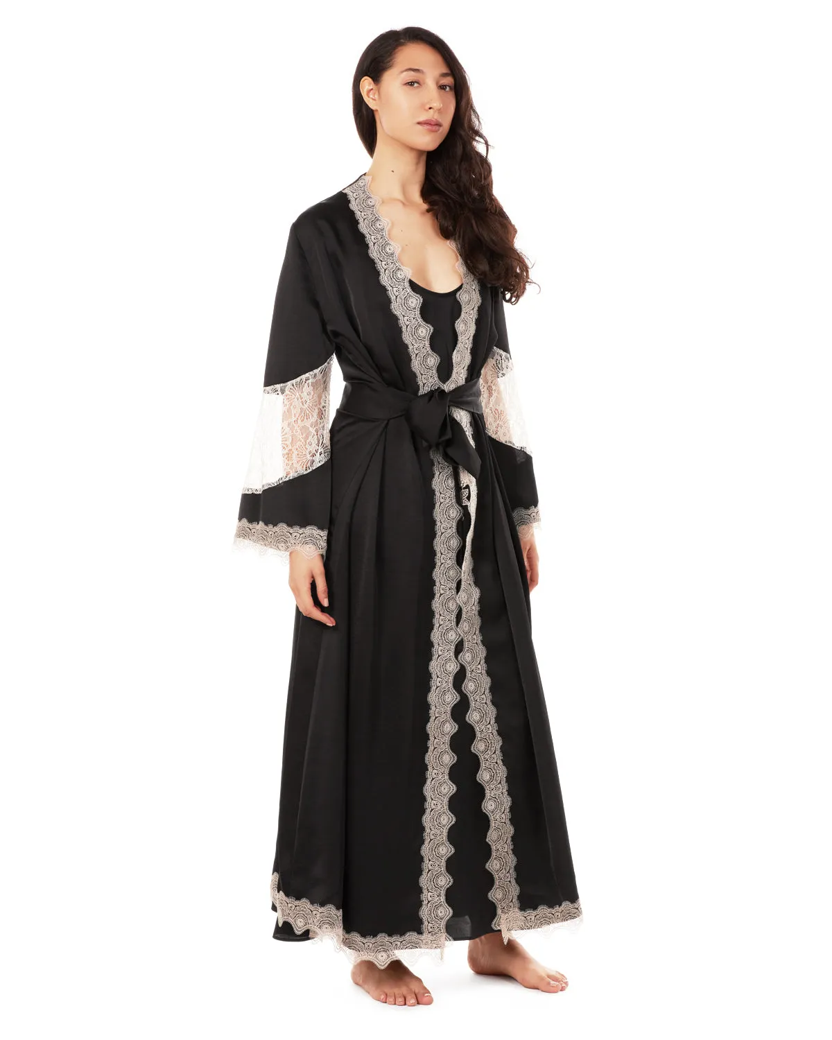 Women's Silky-Smooth Lace-Trim Full-Length Robe sold by MeMoi product image thumbnail 4